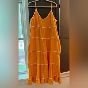 Vibrant Orange Maxi Dress with Tiered Design